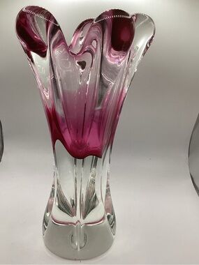 vintage Josef Hospodka art glass vase cranberry pink color HEAVY!